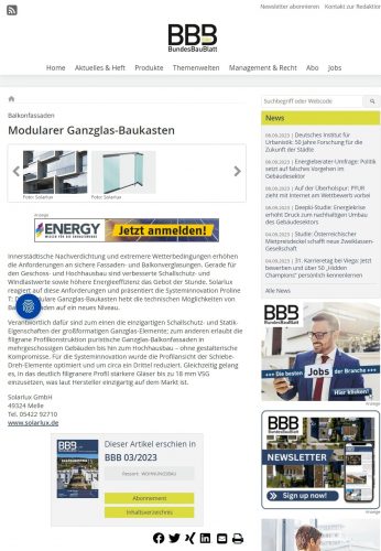 Solarlux Balkonfassaden Proline BundesBauBlatt