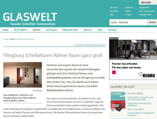 glaswelt.de | Onlineplattform der Architekturfachzeitschrift | Newsletter | 6b/2019